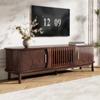 Modern Farmhouse TV Stand for 75' TVs, Wood Entertainment Center with Storage Cabinet, TV Console Table for Living Room, Bedroom in Dark Brown with Solid Wood Legs and MDF Construction - Grand Goldman Shop
