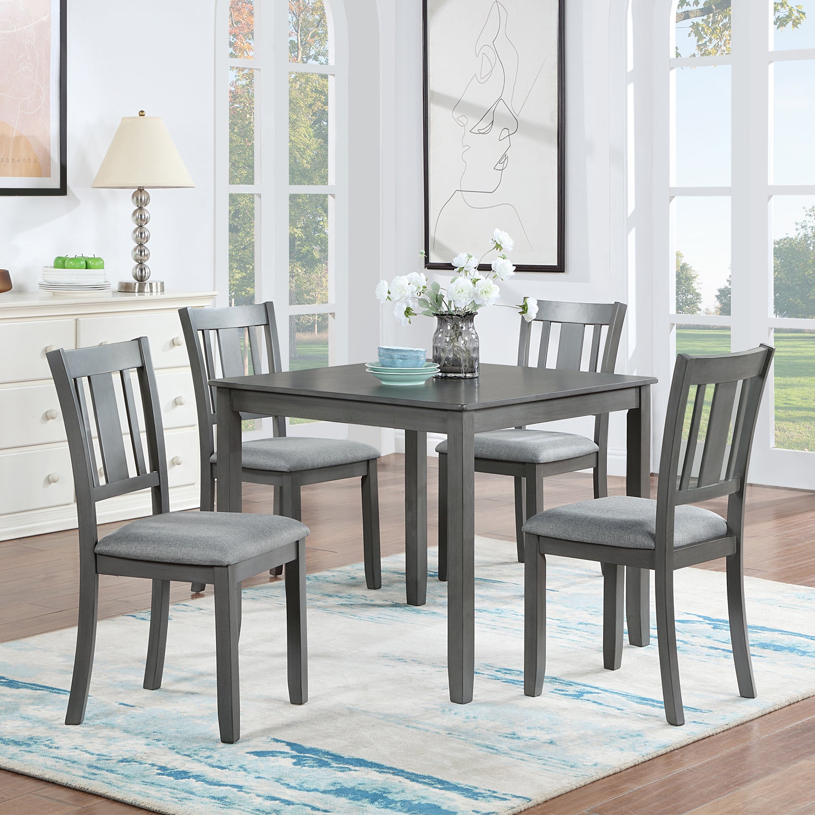 Wooden Dining Square Table, Kitchen Table for Small Space, 4 Person Dining Table, Gray ONLY THE TABLE - Grand Goldman Shop