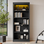 83.4' Tall Wood Bookcase with light strip,5-Tier Decor Bookshelves with Adjustable Shelves,Storage Organizer for CDs/Books/Mo