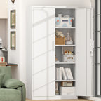 70-Inch Two-Door File Cabinet with Lock, 4 Adjustable Shelves, Heavy-Duty Steel, White Finish for Office Storage - Grand Gold