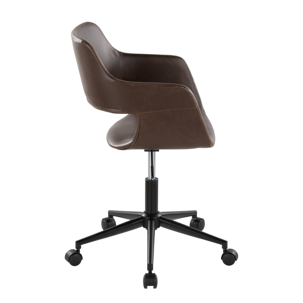 Contemporary Task Chair in Black Metal and Espresso Faux Leather - Grand Goldman