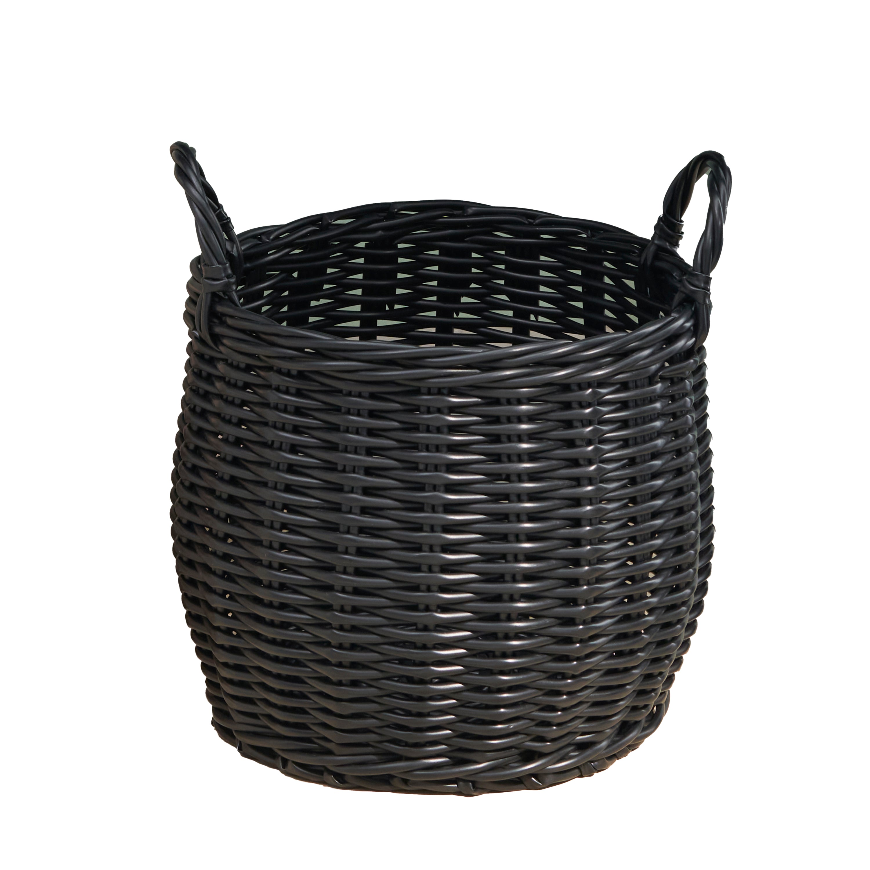 Lucius Round Resin Woven Wicker Basket with Handles - 13' x 13' x 10.2' - Black - For Clothes, Towels, Toys, Magazines Storage and Home Decoration - Grand Goldman Shop