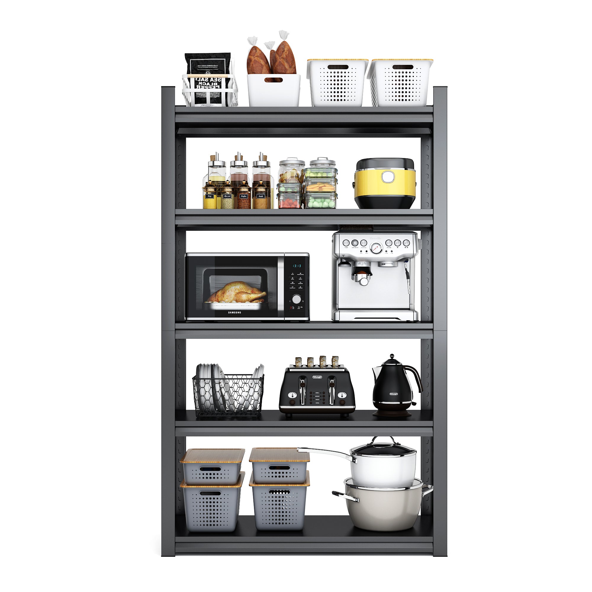 Industrial Heavy-Duty Metal Garage Shelving Unit 72'H 5-Tier Black Adjustable Storage Rack - Grand Goldman Shop