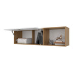 Roslyn Wall-Mounted Cabinet with Lift-Up Door, Open Compartments, Natural Oak and White - Grand Goldman