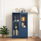 Navy Blue MDF Painted Cabinet with Glass Doors, Drawer, and Open Storage Space for Bedroom and Living Room - Grand Goldman Shop