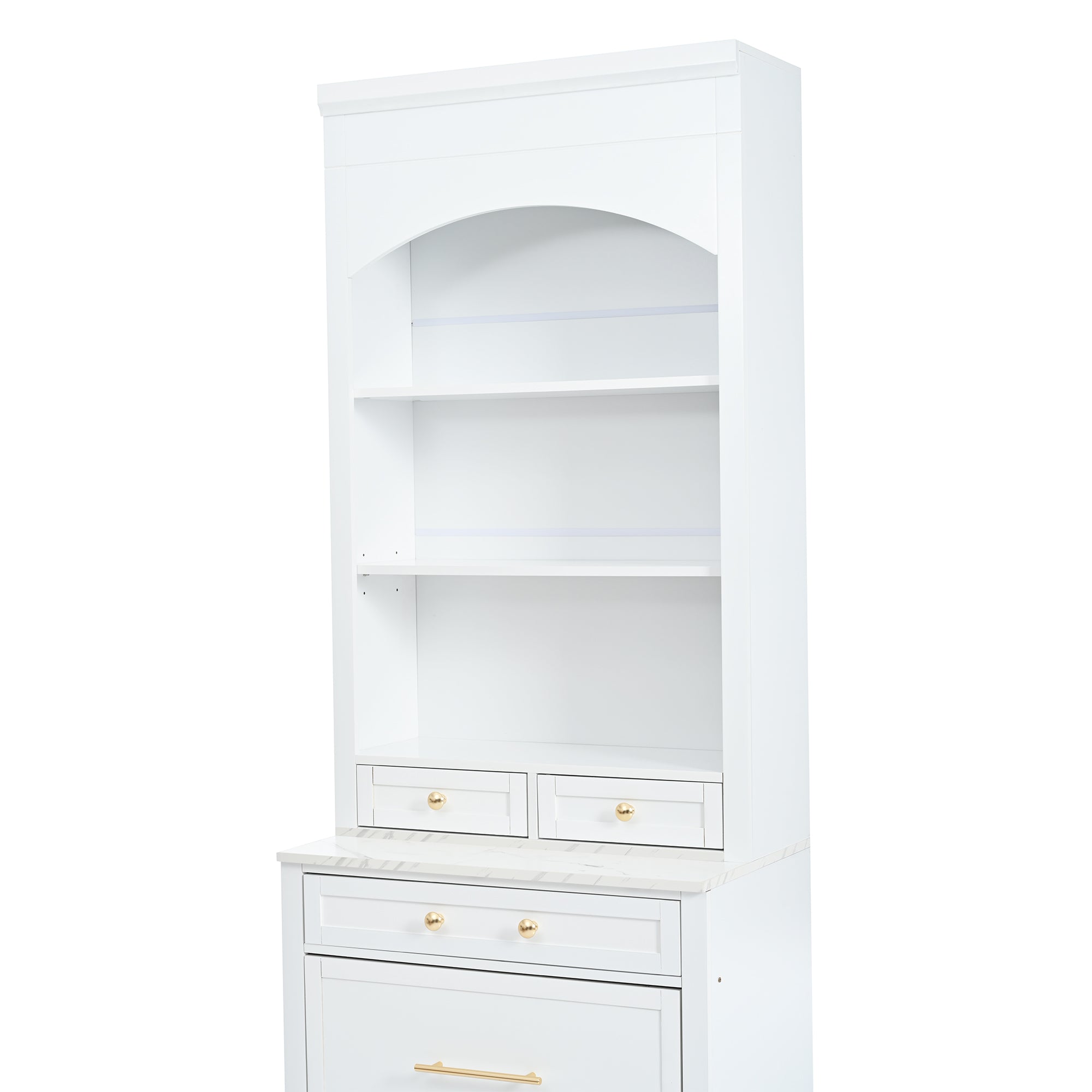 [Assembly Video Provided] TOPMAX Modern 83.7inch High Kitchen Pantry, Freestanding Tall Kitchen Hutch with Faux Marble Top,Cupboard Cabinet with 5 Storage Drawers and Adjustable Shelf, Set of 2, White - Grand Goldman Shop