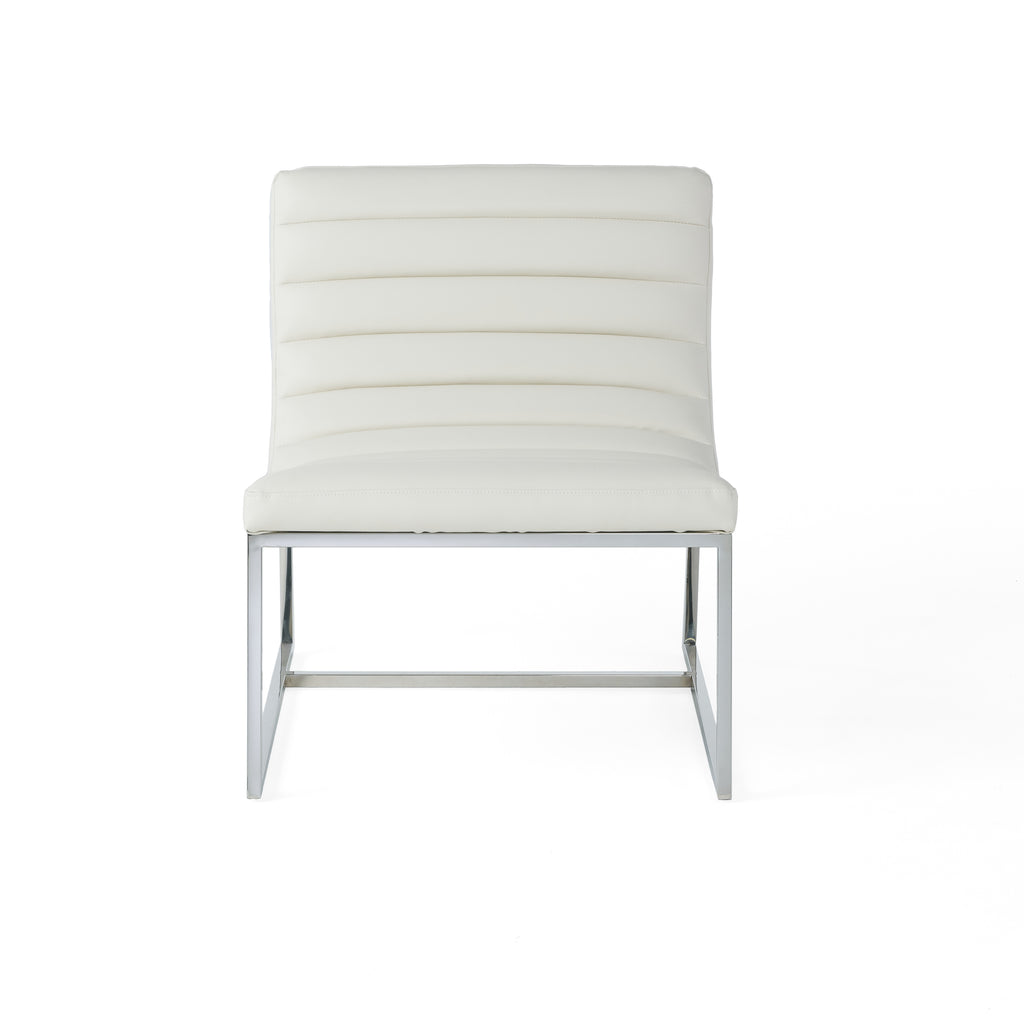 WILMOUTH ROLL OCCASIONAL CHAIR in White Leather with Chrome-Finished Steel Legs, Modern & Contemporary Style - Grand Goldman Shop