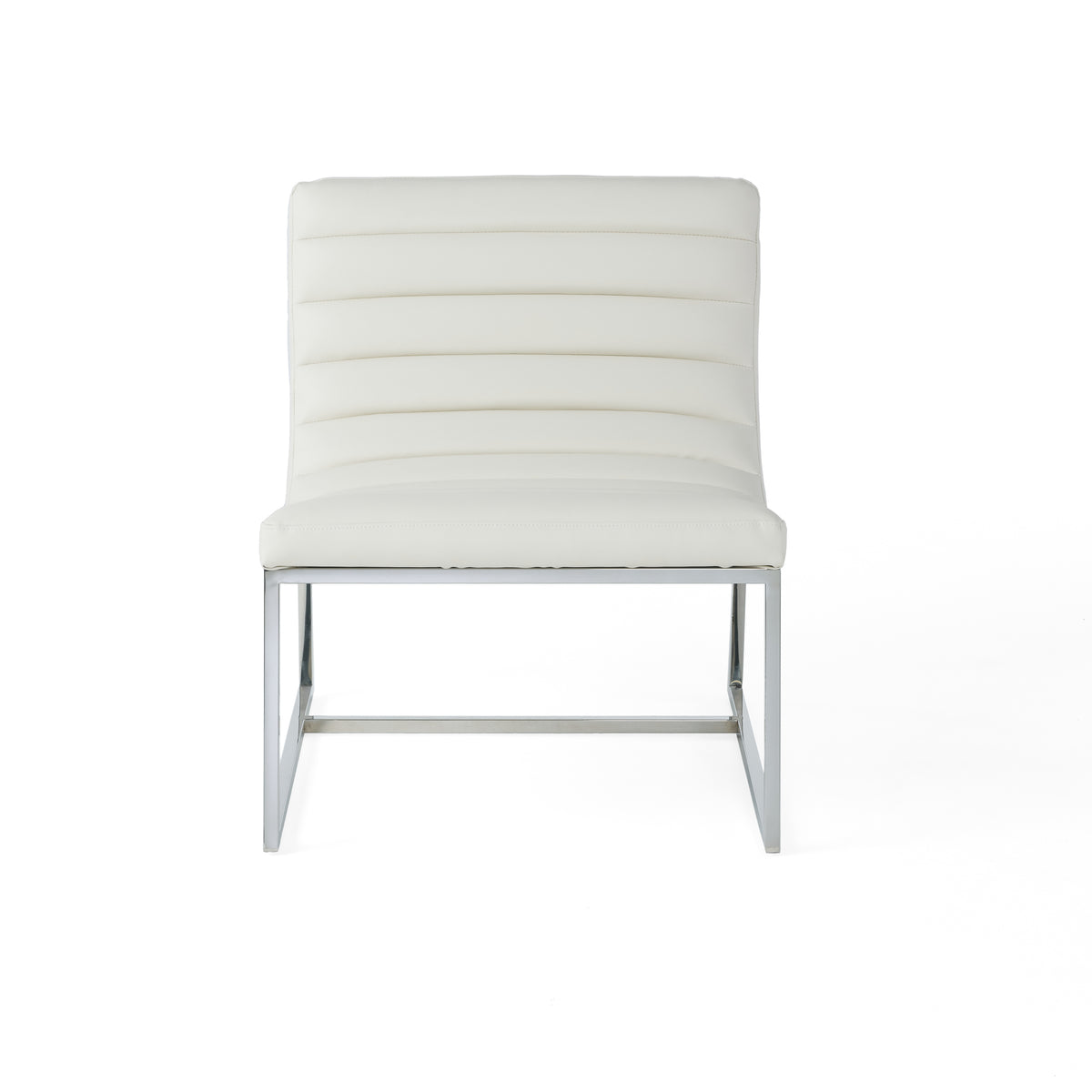 WILMOUTH ROLL OCCASIONAL CHAIR in White Leather with Chrome-Finished Steel Legs, Modern & Contemporary Style - Grand Goldman Shop
