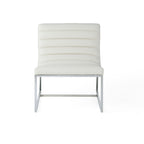 WILMOUTH ROLL OCCASIONAL CHAIR in White Leather with Chrome-Finished Steel Legs, Modern & Contemporary Style - Grand Goldman Shop