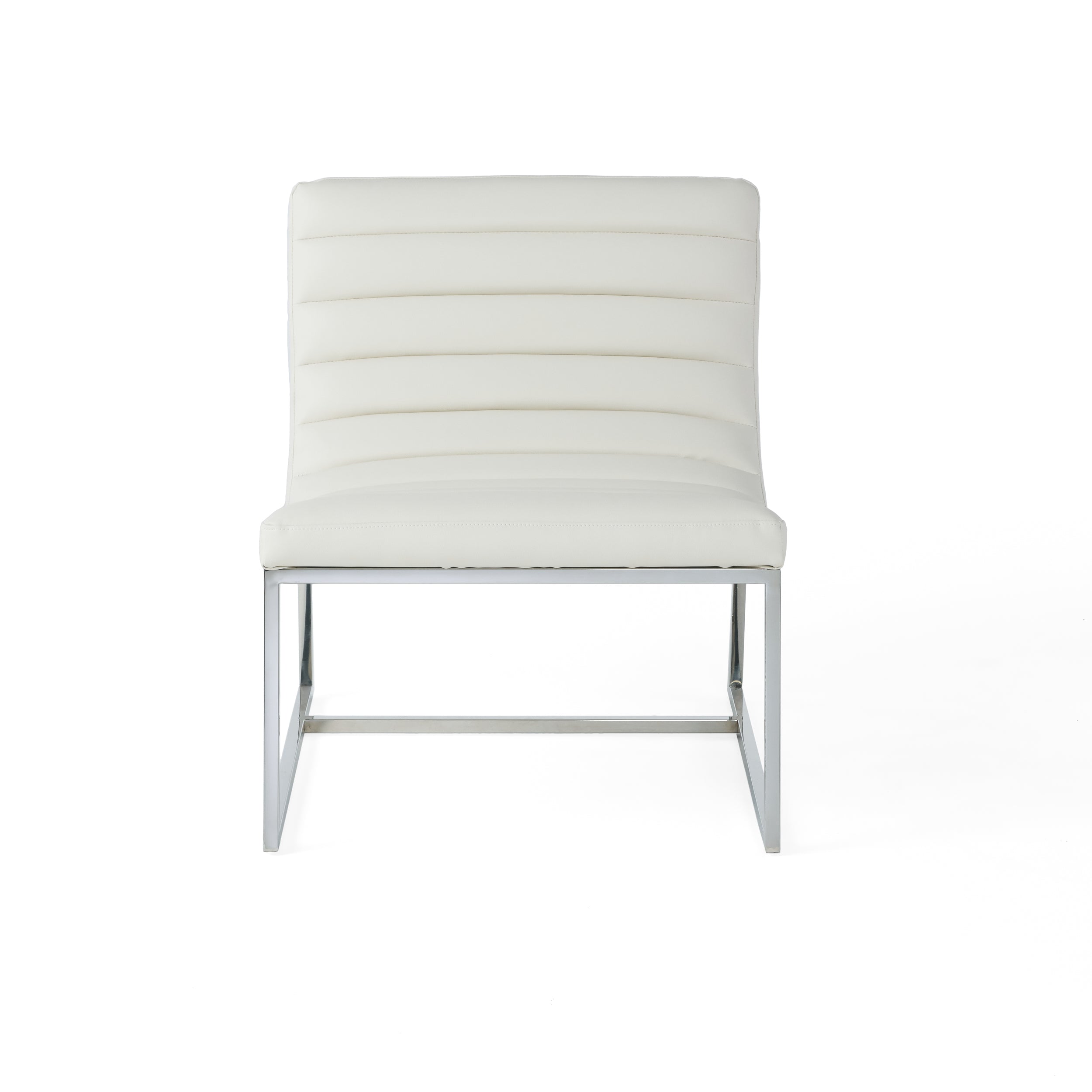 WILMOUTH ROLL OCCASIONAL CHAIR in White Leather with Chrome-Finished Steel Legs, Modern & Contemporary Style - Grand Goldman Shop