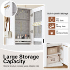 360° Rotating White Makeup Cabinet with Full-Length Mirror, Jewelry Storage, Coat Rack, 4 Open Shelves, 2 Built-In Shelves, MDF and Glass - Grand Goldman Shop