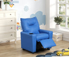 Perline 23'W Blue PU Leather Kids Recliner Chair with Cupholder - Grand Goldman