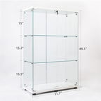 Two Door Glass Cabinet Glass Display Cabinet with 3 Shelves, White - Grand Goldman Shop