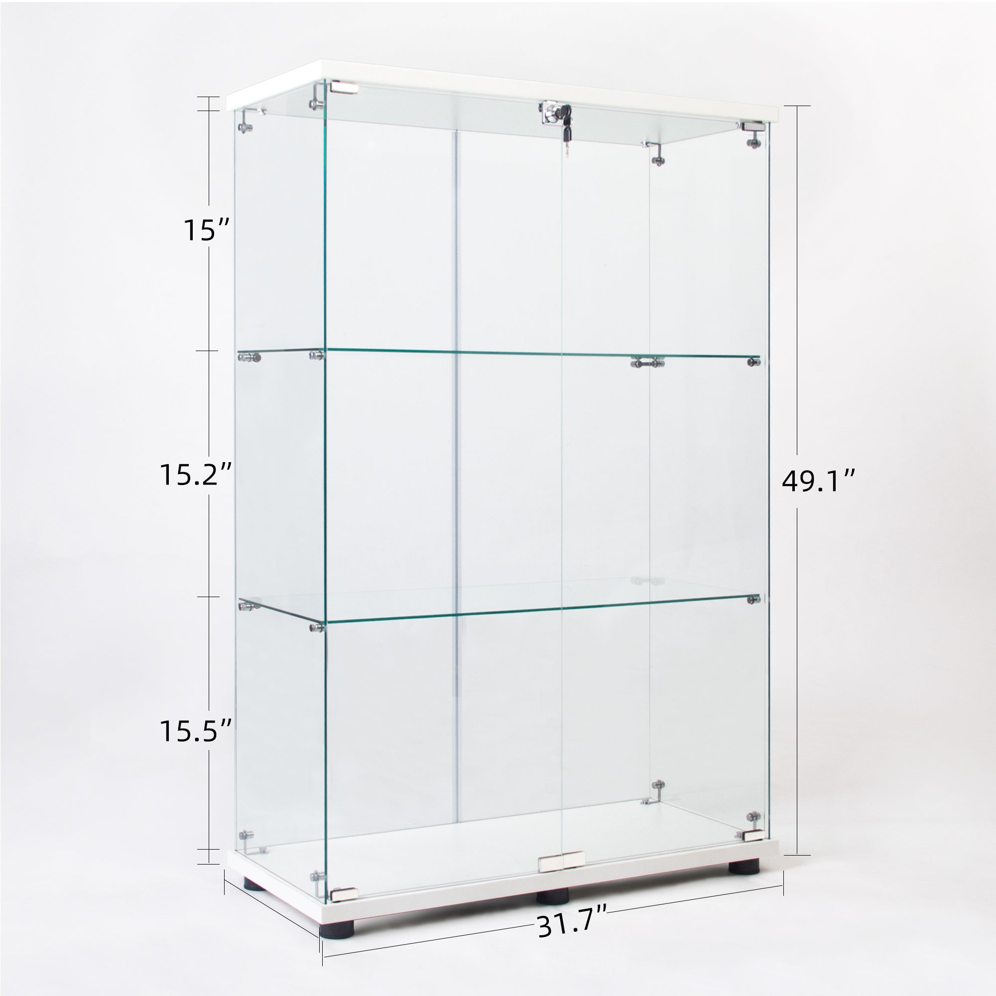 Two Door Glass Cabinet Glass Display Cabinet with 3 Shelves, White - Grand Goldman Shop