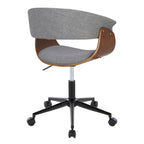 Mid-Century Modern Office Chair in Black Metal, Walnut Wood and Light Grey Fabric - Grand Goldman