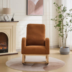 27.2'W Rocking Chair for Nursery, Sherpa Glider Chair with High Back and Side Pocket, Rocking Accent Armchair with Rubber Wood Legs for Living Room/Bedroom.Caramel - Grand Goldman Shop