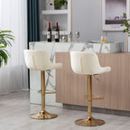 Chrome Footrest and Base Swivel Height Adjustable Mechanical Lifting Velvet + Golden Leg Simple Bar Stool,Set of 2,Ivory - Grand Goldman Shop