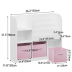 Kids Bookcase and Bookshelf with 3 Collapsible Fabric Drawers, Multifunctional White/Pink Display Stand for Bedroom, Playroom