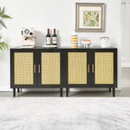 Side panel buffet cabinet with natural rattan door, rattan storage cabinet with adjustable shelves, side panel and buffet with storage space, modern console cabinet in bedroom and living room - Grand Goldman Shop