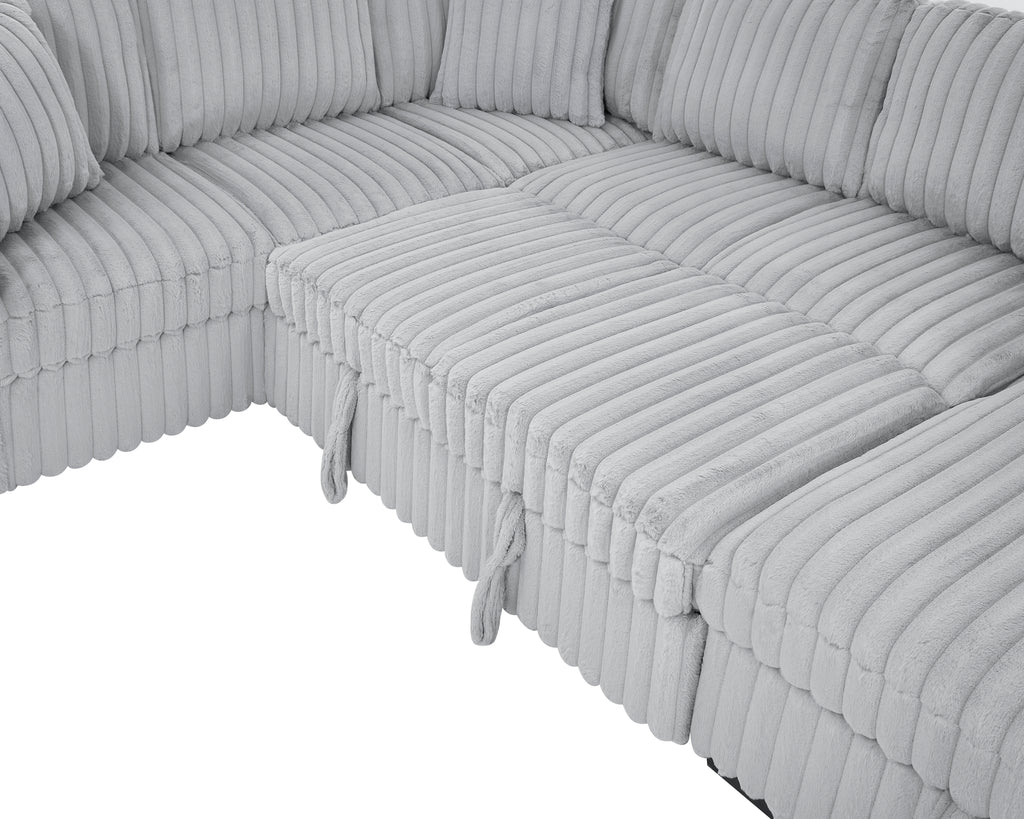 122 Inch Pull Out Couch, Rabbit plush Fabric Sofa Bed with USB Ports & Comfy Upholstered, Oversized U Shape Sectional Sleeper Sofa Bed with Storage Chaise, Grey - Grand Goldman Shop