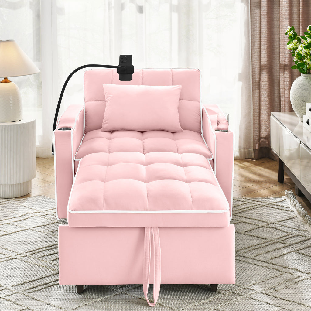 Convertible Sleeper Chair Sofa Bed Adjustable Pull Out Sleeper Chair Bed Multi-Pockets Folding Sofa Bed for Living Room Bedroom Small Space,3-in-1 Sofa Bed(PINK) - Grand Goldman Shop