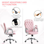 Vinsetto Velvet Home Office Chair, Button Tufted Desk Chair with Padded Armrests, Adjustable Height and Swivel Wheels, Pink |