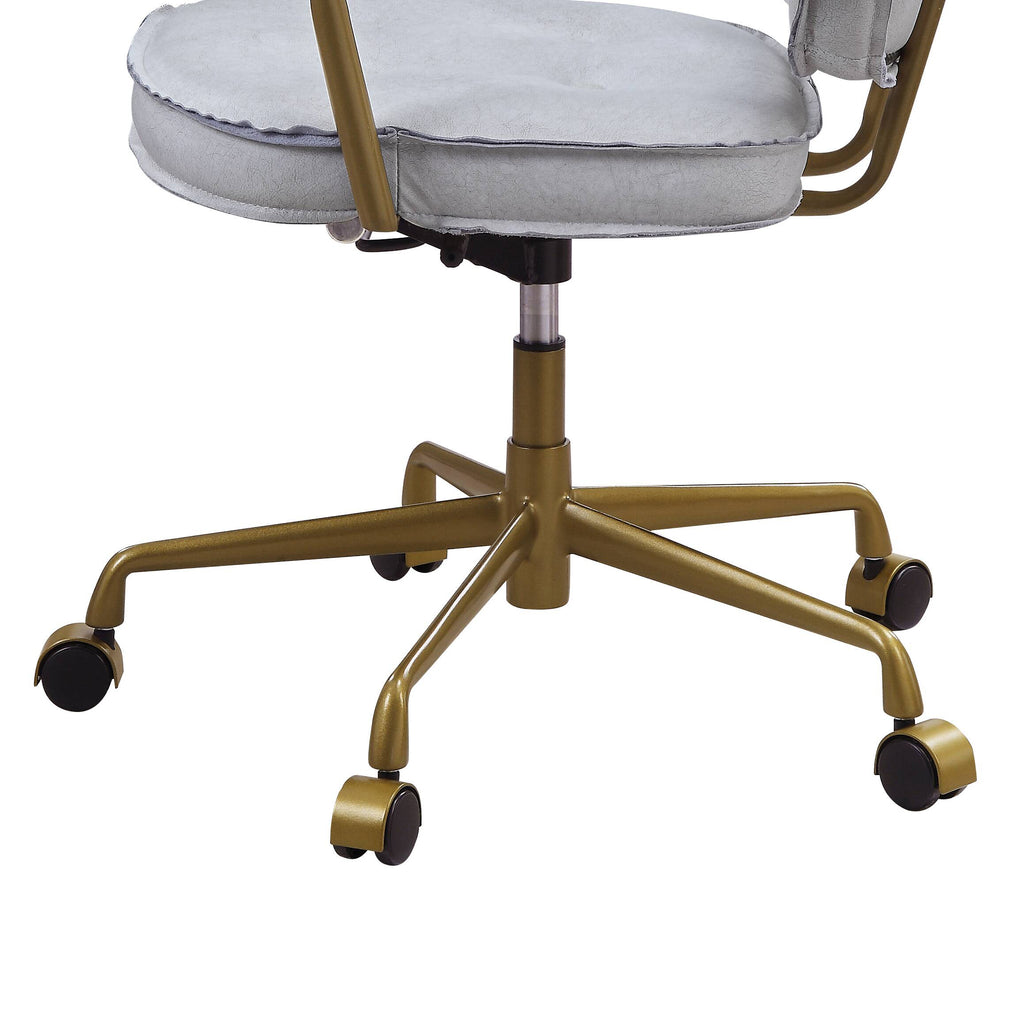 Siecross Vintage White Top Grain Leather Office Chair | Premium Home Decor - Grand Goldman