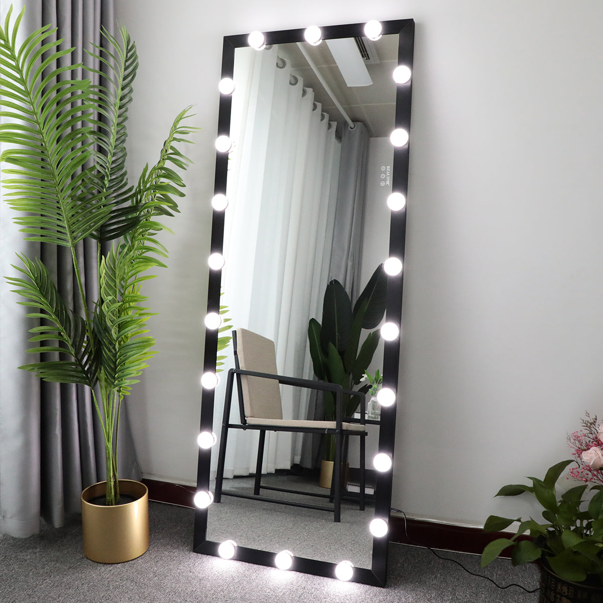 Hollywood Full Length Mirror with Lights Full Body Vanity Mirror with 3 Color Modes Lighted Standing Floor Mirror for Dressing Room Bedroom Wall Mounted Touch Control Black 63x24inch - Grand Goldman Shop
