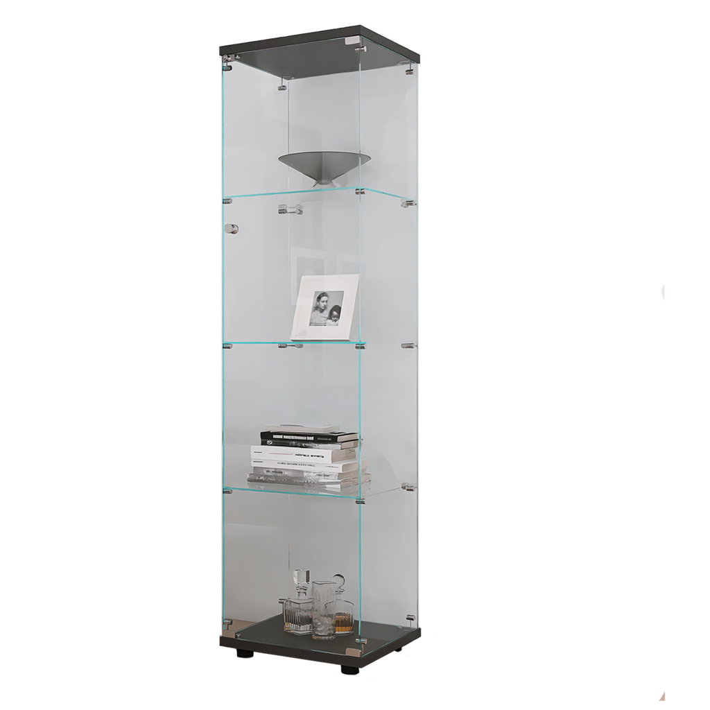 4 Shelves Glass Cabinet Glass Display Cabinet with One Door, Black - Grand Goldman Shop