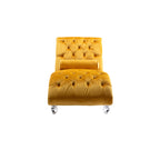 Velvet Button-Tufted Upholstered Chaise Lounge Chair with Pillow for Bedroom Living Room Office, Mustard - Grand Goldman Shop