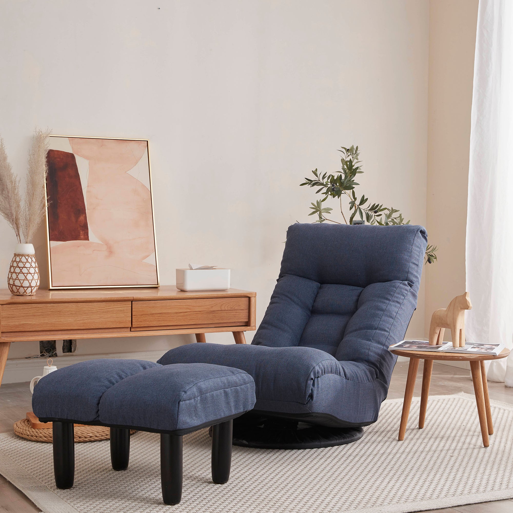 Navy Adjustable Japanese Reclining Floor Chair Sofa with Metal Frame for Living Room & Balcony - Grand Goldman Shop