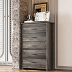 4PCS Bedroom Sets, Wooden Queen Size Bed Frame with Storage Headboard and Charging Station, 2 Nightstands with 2 Drawers, 1 Dresser with 5 Drawers, Antique Gray - Grand Goldman Shop