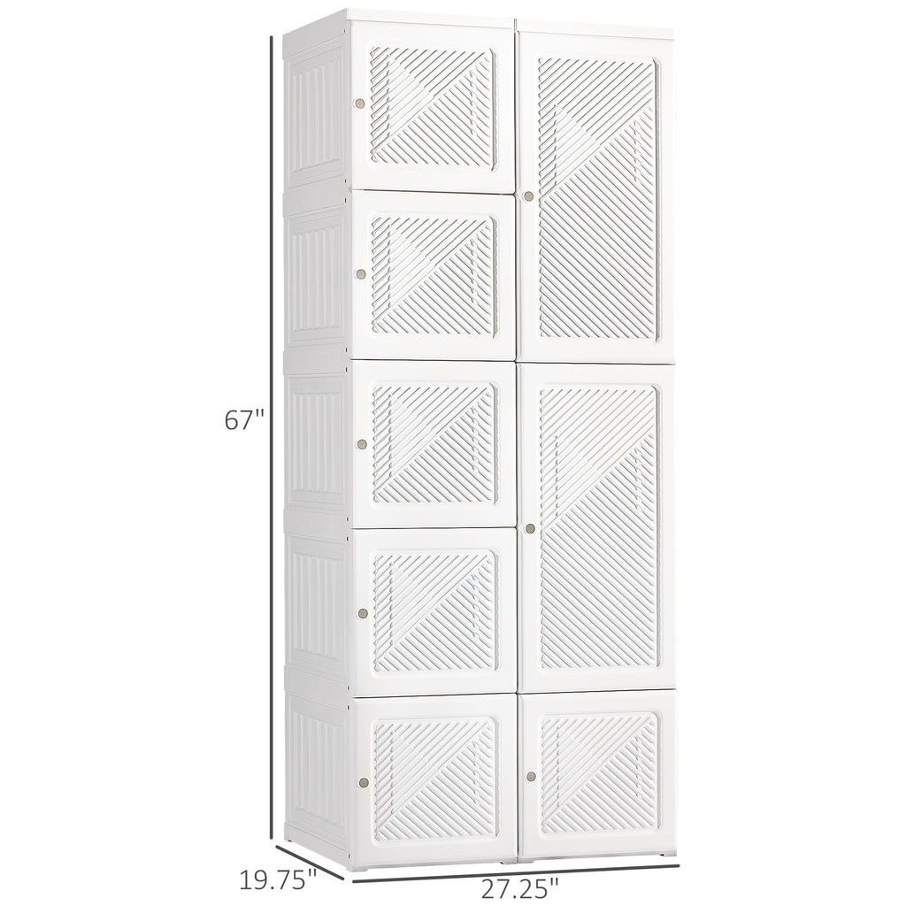HOMCOM Portable Wardrobe Closet, Folding Bedroom Armoire, Clothes Storage Organizer with 8 Cube Compartments, Hanging Rod, Magnet Doors, White - Grand Goldman Shop