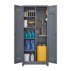 Gray And White Color Metal Lockers, Cleaning Tool Cabinets With Locking Doors, High Broom Tool Storage Cabinets, Adjustable S
