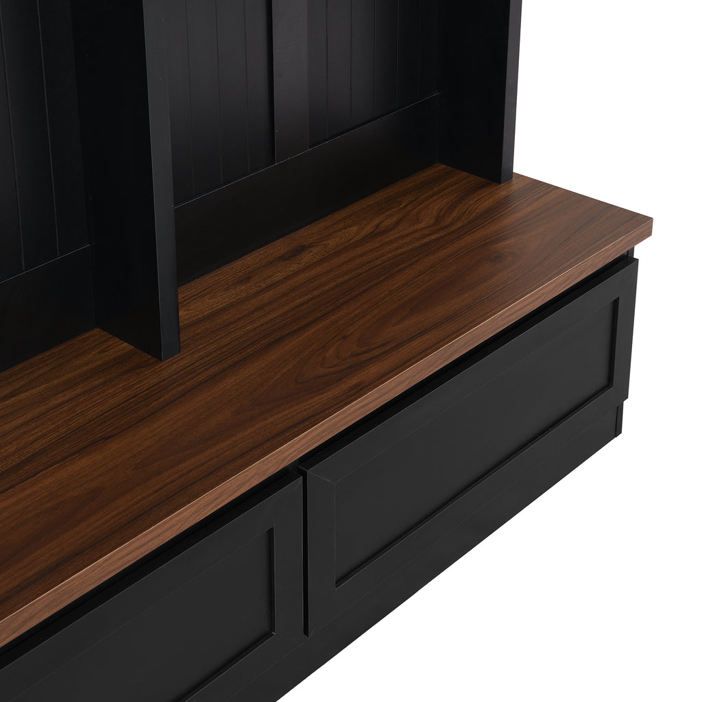 Farmhouse 4-in-1 Hall Tree with Wood Grain Bench, Mudroom Versatile Coat Rack with 2 Large Drawer, Entrance Organizer for Hallway, Living Room, Black, 55.9'W (OLD SKU: N721P313099B) - Grand Goldman Shop