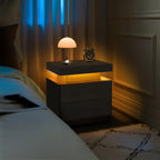 Nightstand LED Bedside Table Cabinet Lights Modern End Side with 2 Drawers for Bedroom (Black Woodgrain) - Grand Goldman Shop