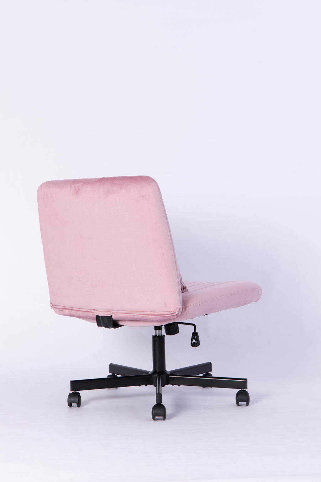 Light Pink Velvet Criss Cross Armless Office Chair with Wheels - Comfortable & Stylish for Home Office, Meditation, and Makeu