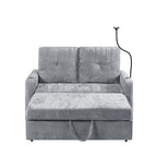 Modern Loveseat Pull-out Sofa Bed with Adjustable Backrest, Cup Holders, Phone Holder, Charging Ports, Side Storage Pockets, Grey Chenille - Grand Goldman Shop