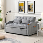 Modern Velvet Loveseat Futon Sofa Couch with Pullout Bed, Adjustable Backrest, Toss Pillows, Light Gray - Grand Goldman Shop