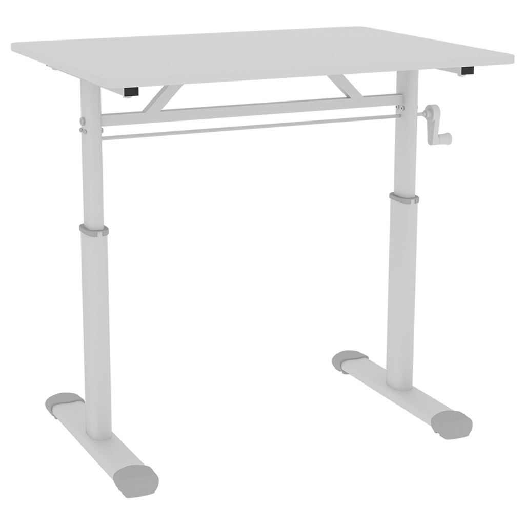 Adjustable Study Desk for Kids and Adults, Height-Adjustable Home Office Desk, White Frame with White Wood Tabletop, 60cm x 80cm Compact Design