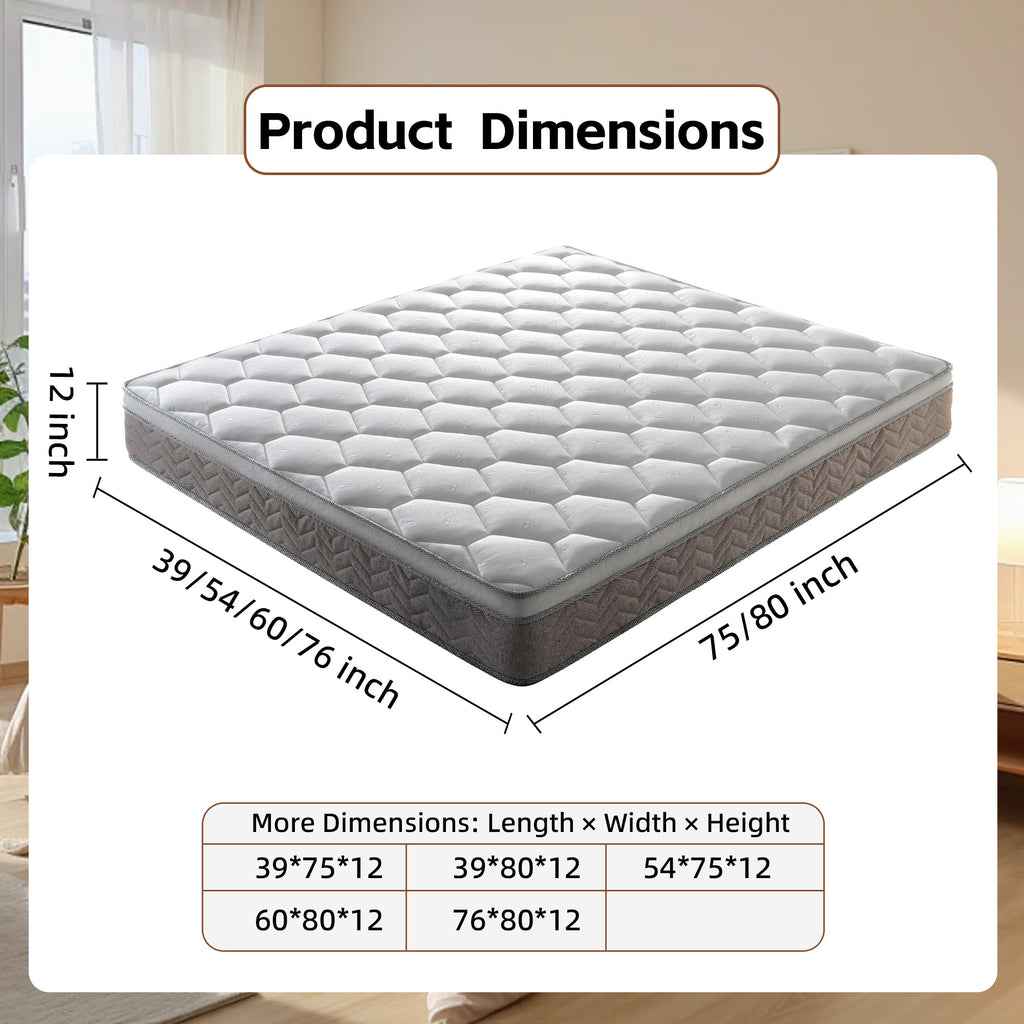 Medium Firm 12 Inch Memory Foam Mattress Pocket Spring Hybrid Mattress Pressure Relief Breathable Mattress In A Box - Grand Goldman Shop