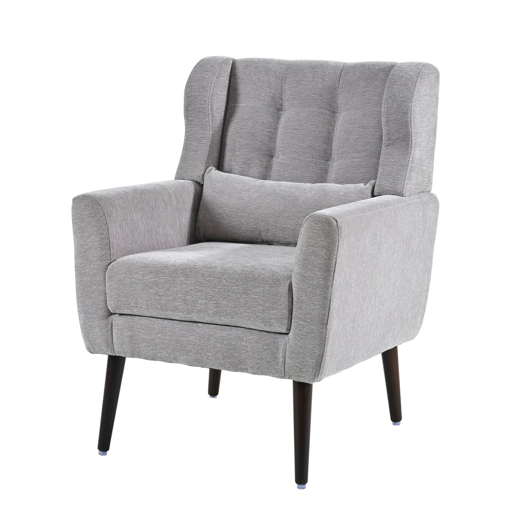 Modern Accent Chair Chenille Arm Chairs for Living Room Upholstered Comfy Soft Padded Lounge Chair with Pillow Solid Wood Leg Gray - Grand Goldman Shop