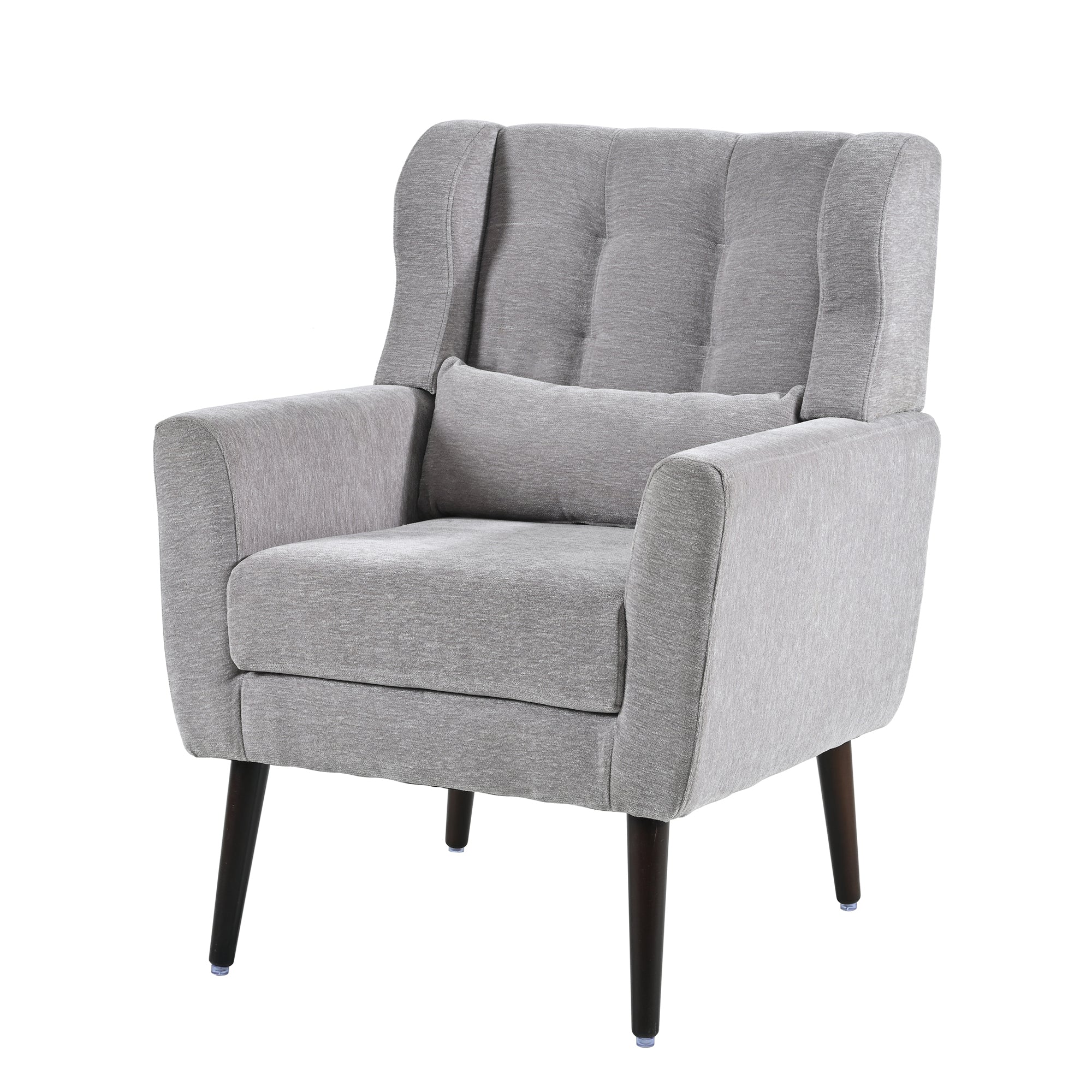 Modern Accent Chair Chenille Arm Chairs for Living Room Upholstered Comfy Soft Padded Lounge Chair with Pillow Solid Wood Leg Gray - Grand Goldman Shop