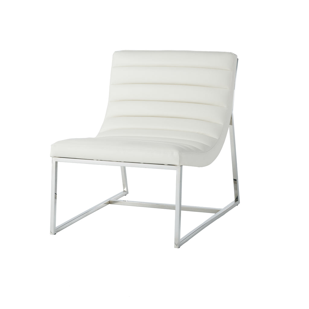 WILMOUTH ROLL OCCASIONAL CHAIR in White Leather with Chrome-Finished Steel Legs, Modern & Contemporary Style - Grand Goldman Shop