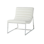 WILMOUTH ROLL OCCASIONAL CHAIR in White Leather with Chrome-Finished Steel Legs, Modern & Contemporary Style - Grand Goldman Shop