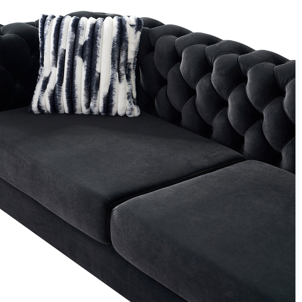 Chesterfield Modern Tufted Velvet Living Room Sofa, 84.25''W Couch,Black - Grand Goldman Shop