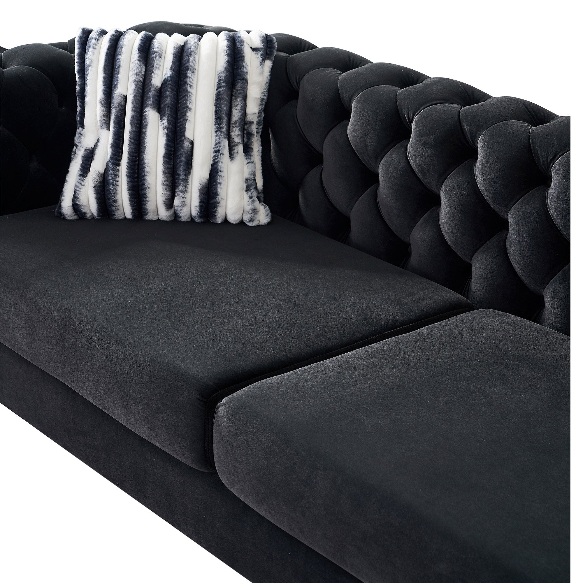 Chesterfield Modern Tufted Velvet Living Room Sofa, 84.25''W Couch,Black - Grand Goldman Shop
