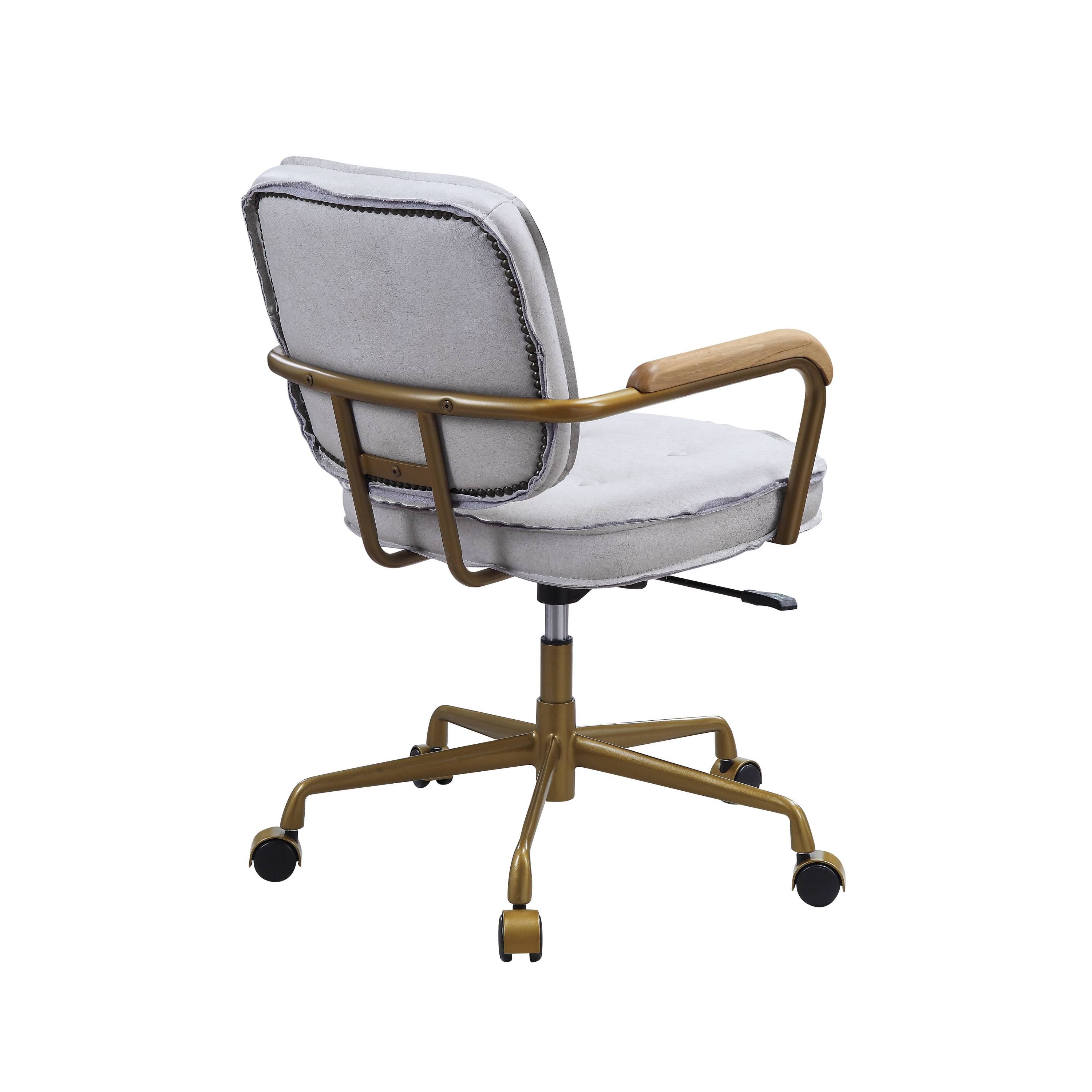 Siecross Vintage White Top Grain Leather Office Chair | Premium Home Decor - Grand Goldman