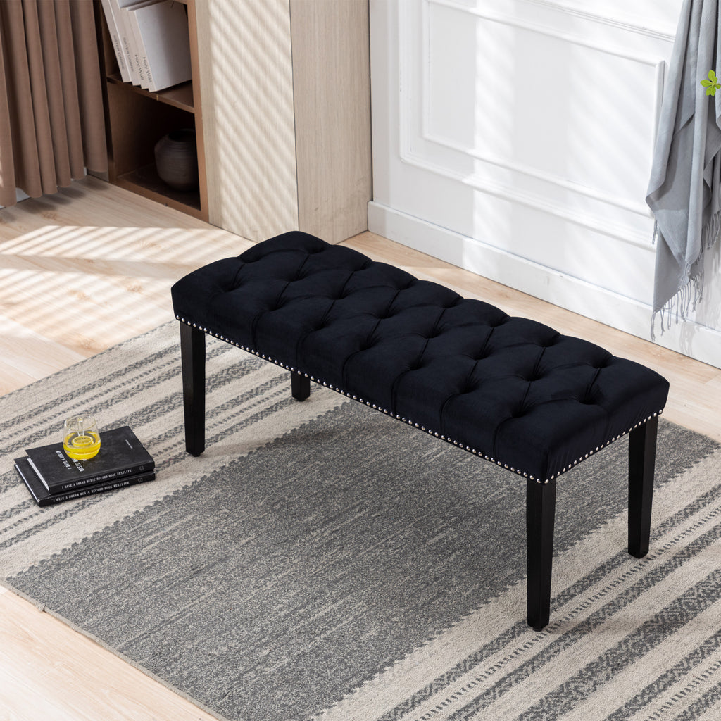Heng Ming Upholstered Tufted Bench Ottoman , Velvet Dining Bench Bedroom Bench  Footrest Stool Accent Bench for Entryway Dining Room Living Room, Black - Grand Goldman Shop