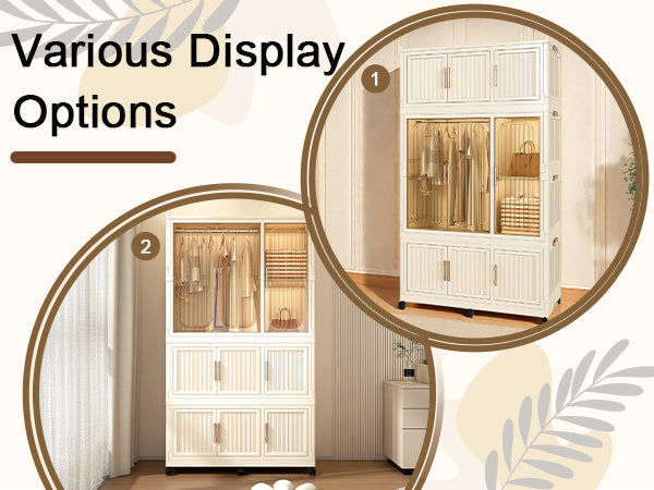 Portable Wardrobe Closet Storage Organizer with 9 Magnetic Doors, Cream White, - Grand Goldman Shop